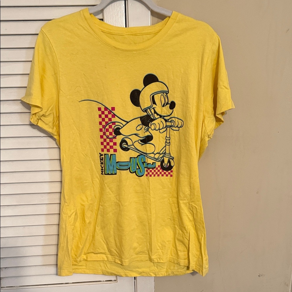 Disney 80s Vibes Retro Yellow Tee with Mickey Mouse on Scooter